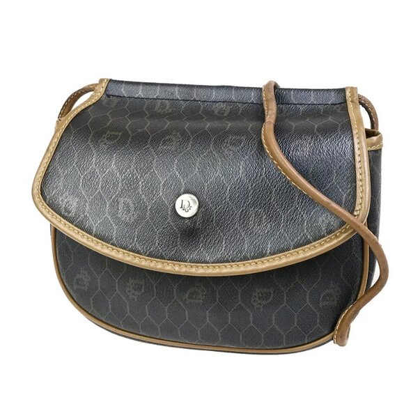 CHRISTIAN DIOR Logo Honeycomb Mini Shoulder Bag PVC Leather Brown GHW 61YG492 - Picture 1 of 14
